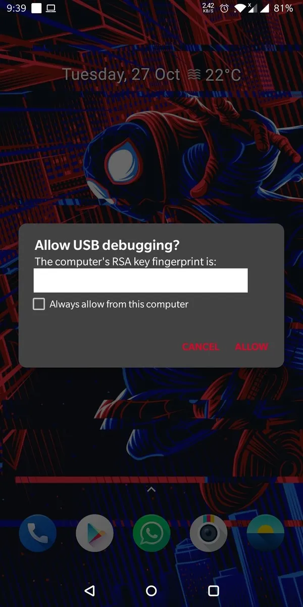Allow USB debugging prompt on Android phone