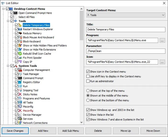 List Editor in Easy Context Menu with custom item options