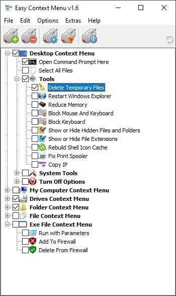Easy Context Menu portable utility with context menu type checkboxes