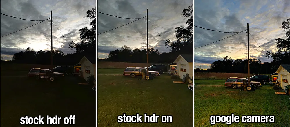 Side by side comparison of photos with stock camera and Google Camera HDR+