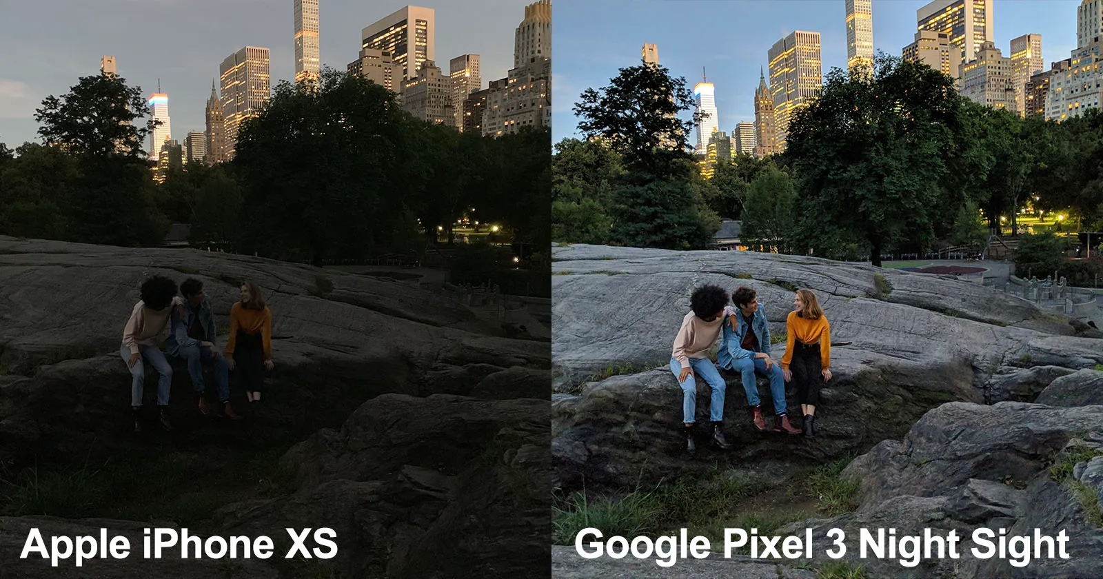 Night Sight photos in low light compared with regular camera