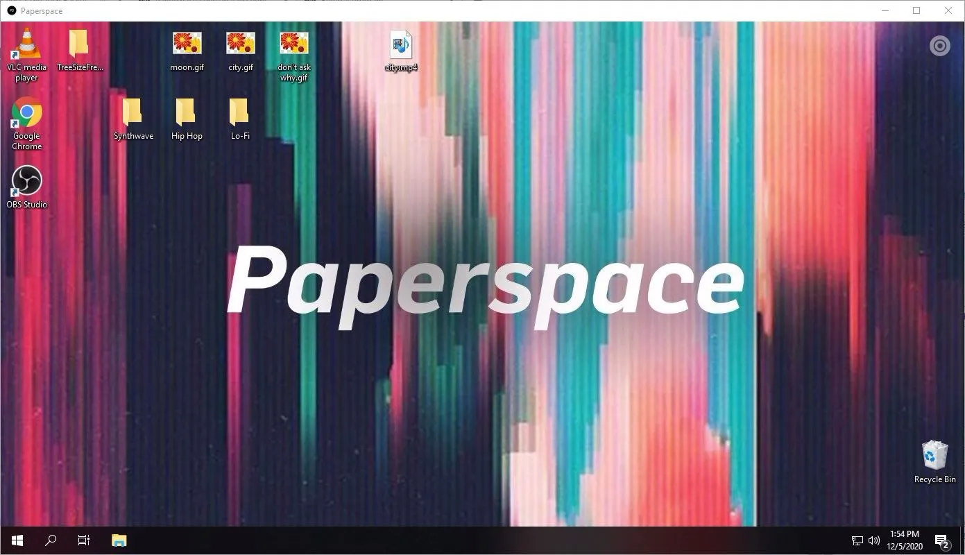 Windows remote desktop on Paperspace with OBS and VLC installed