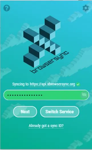 xBrowserSync create new sync dialog with password field