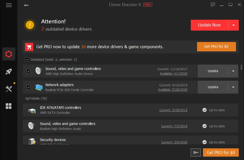 Driver Booster scanning for outdated drivers on Windows