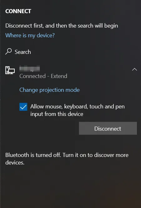 Connect to secondary monitor device list on the laptop