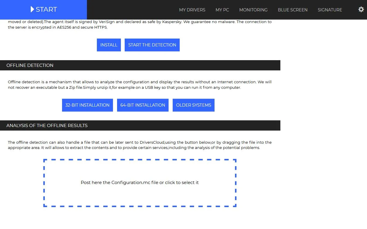 Drivers Cloud website detecting system hardware and driver versions