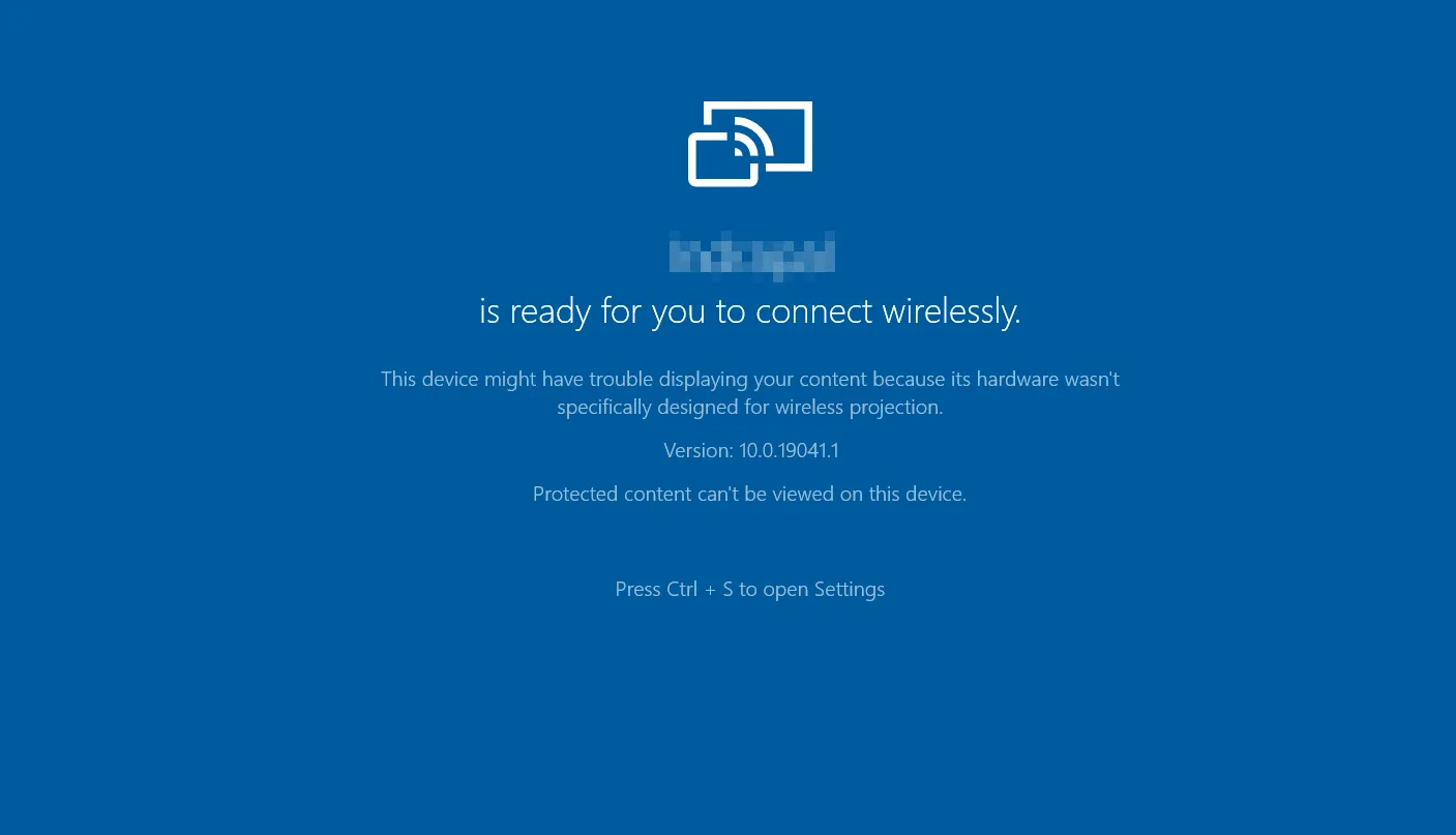 Windows Connect app window on the second monitor awaiting a projection