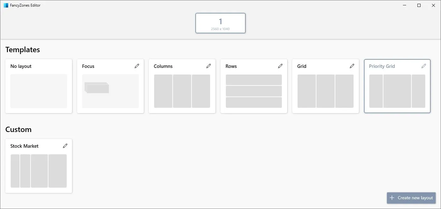 PowerToys FancyZones window layout editor with custom zones