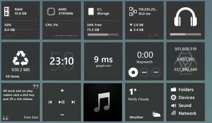 Omnimo Rainmeter skin with tile widgets