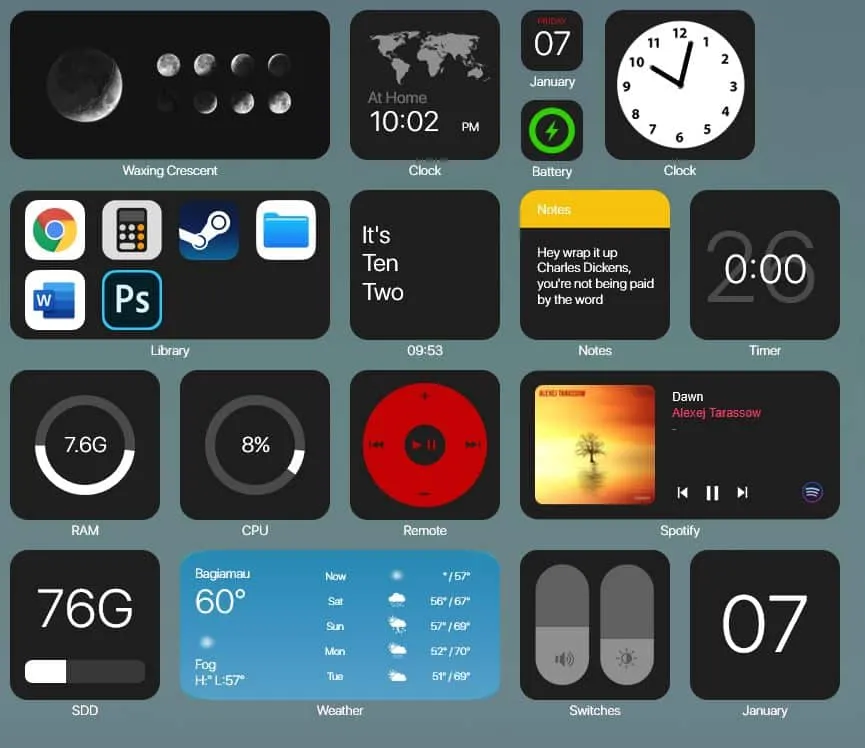 Big Sur Rainmeter skin with macOS widgets