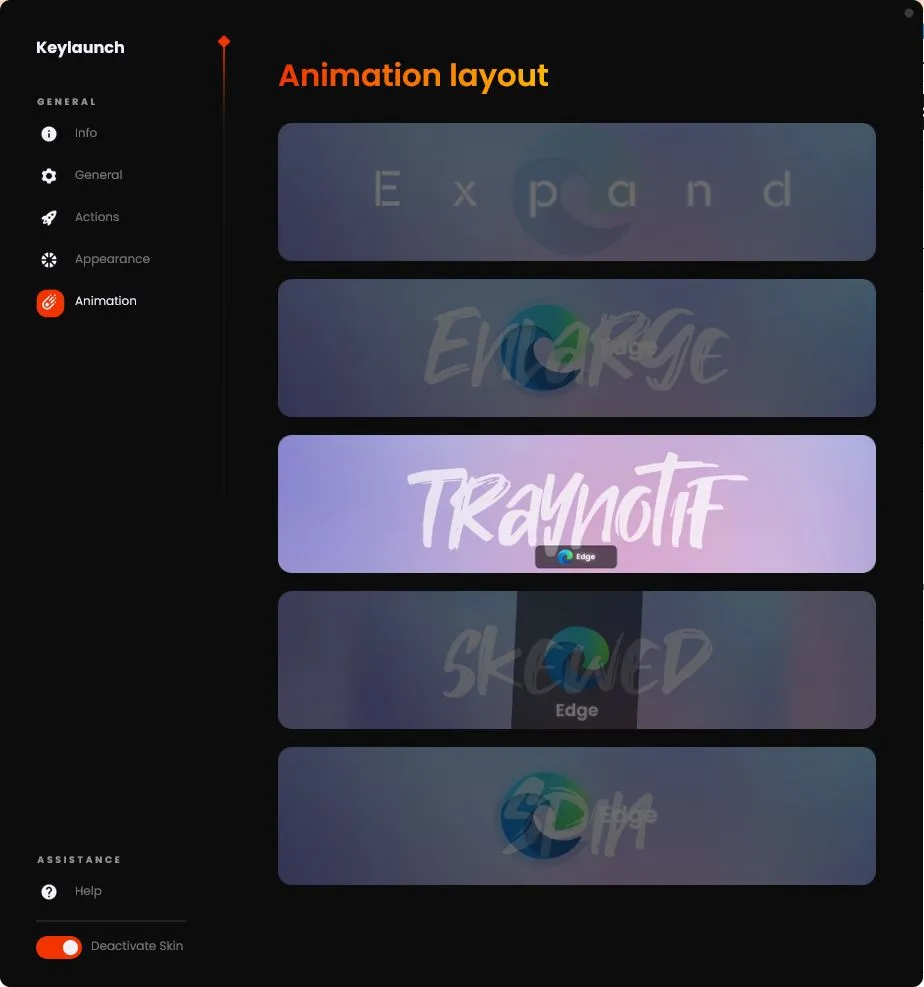 Keylaunch shortcut and animation settings
