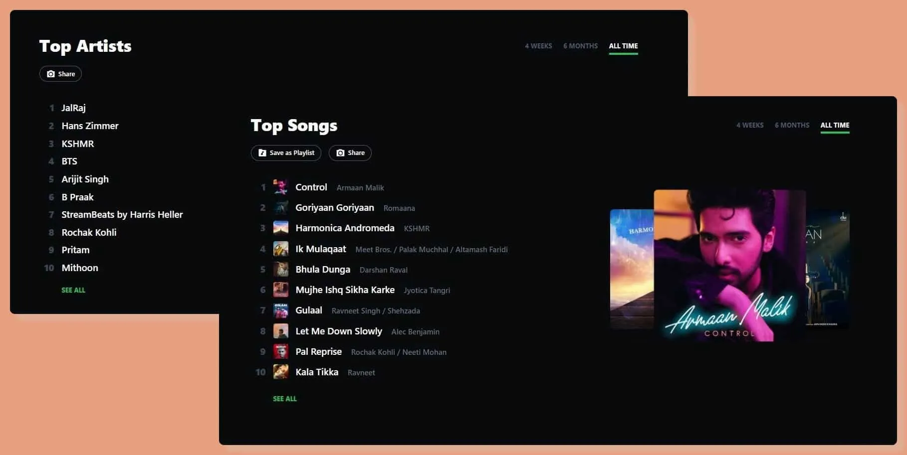 Volt.fm top artists and top songs lists