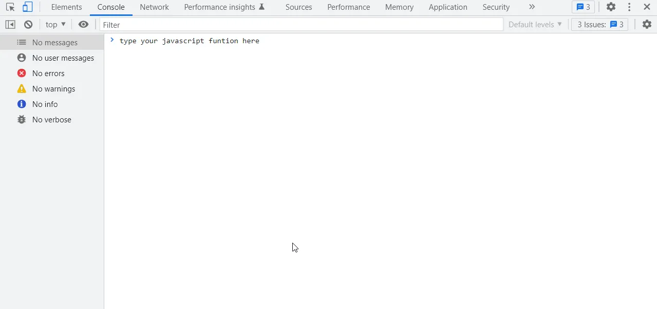 Chrome DevTools Console tab ready for JavaScript input