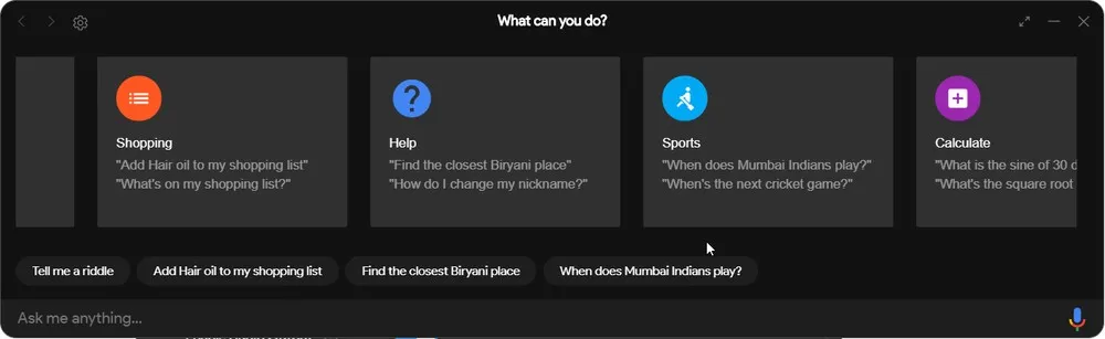 Google Assistant ready and responding to a query on desktop