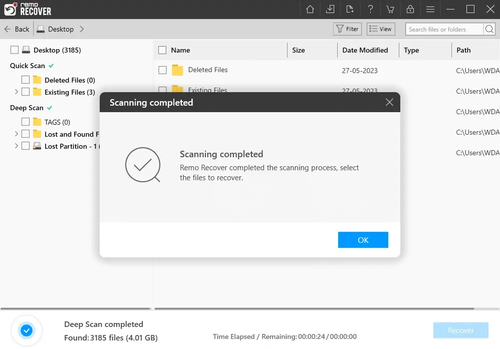 Remo Photo Recovery scan in progress showing progress bar