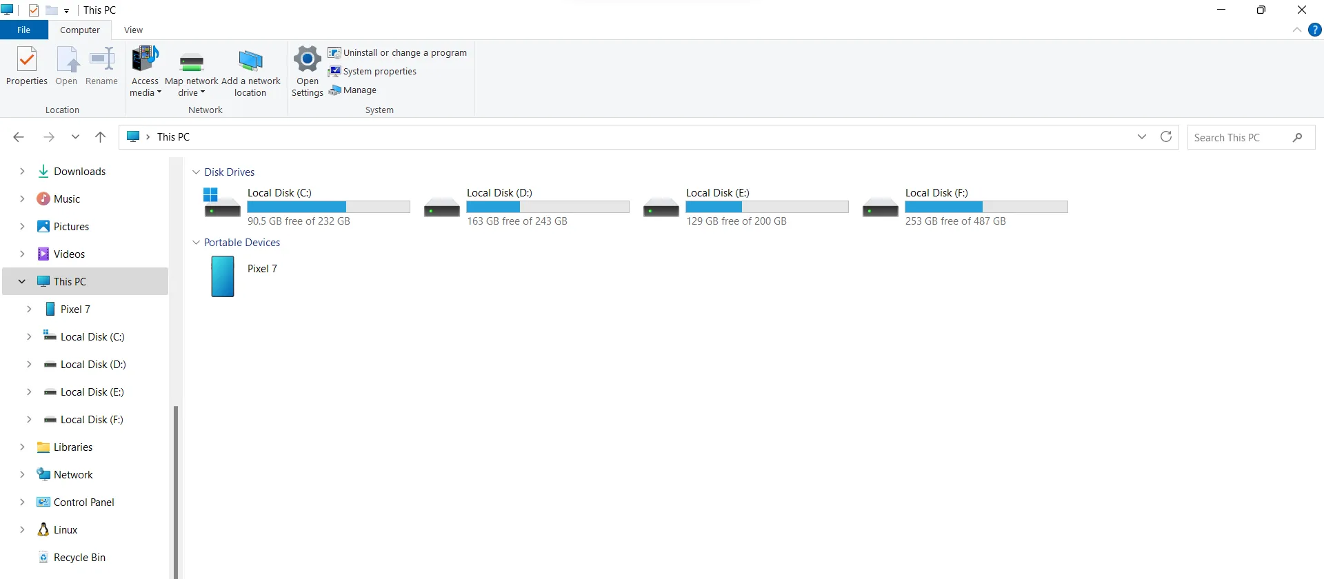 Android phone storage visible in Windows File Explorer via USB