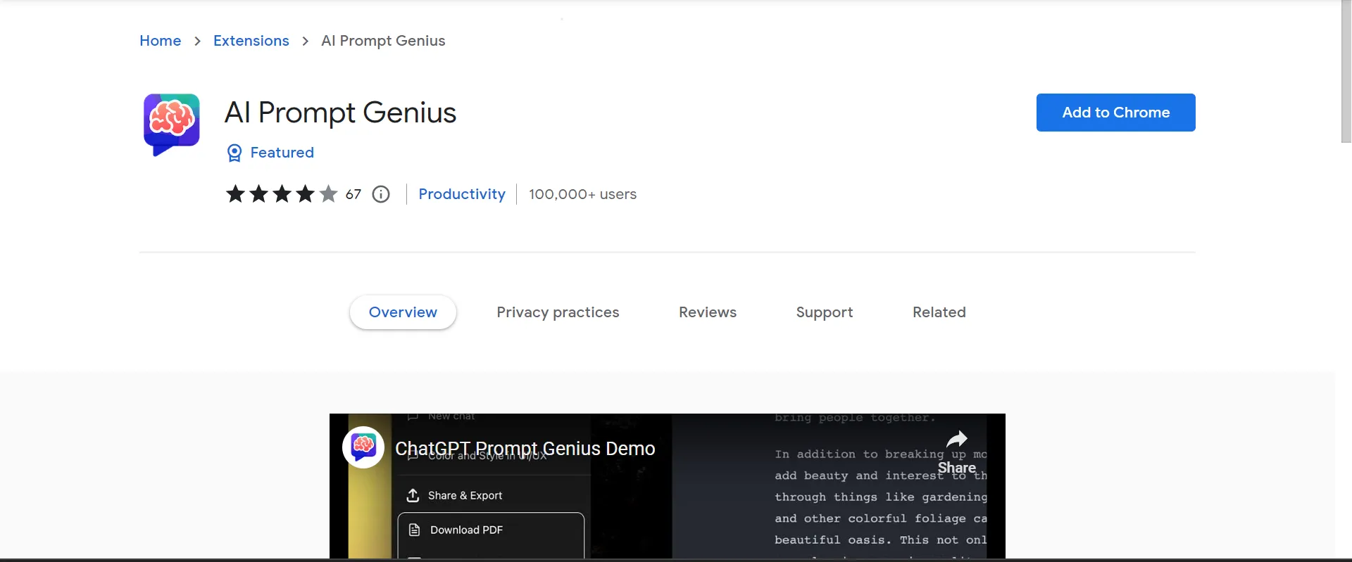 AI Prompt Genius showing a library of saved ChatGPT prompts