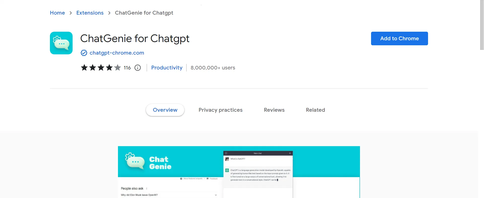 ChatGenie popup providing quick ChatGPT access from the browser toolbar