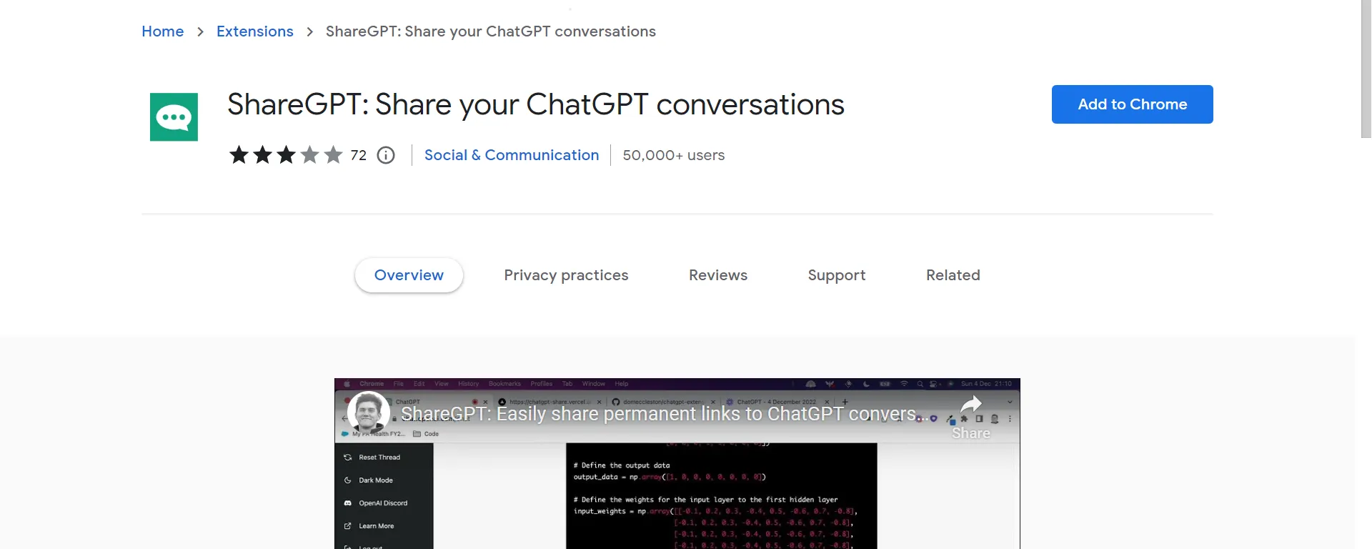 ShareGPT share button added to a ChatGPT conversation window