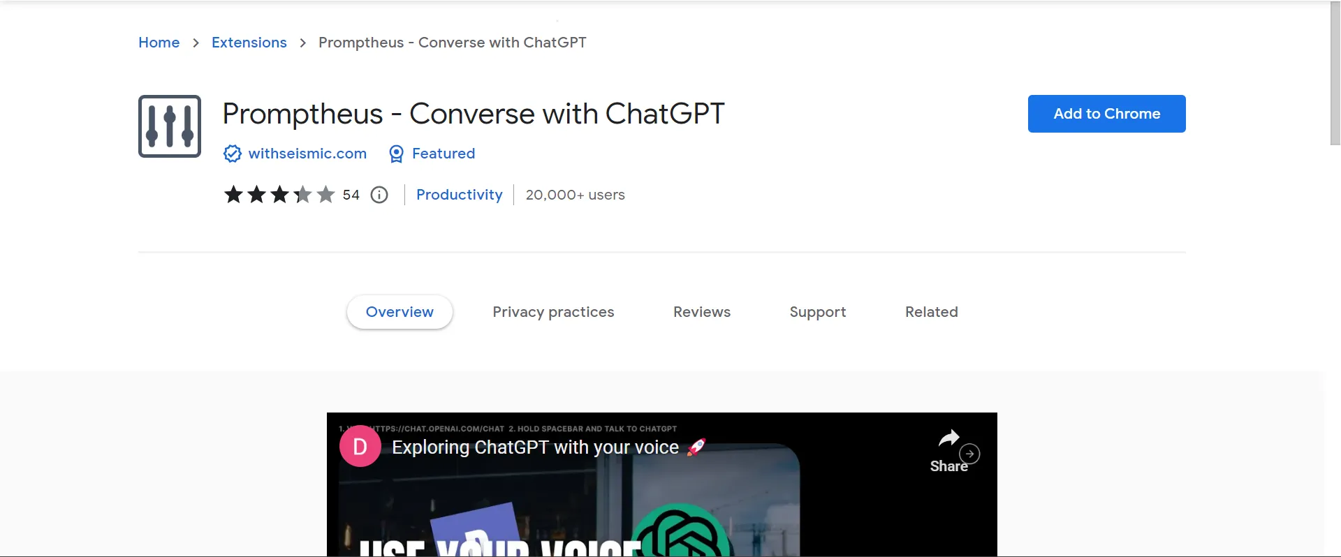 Promptheus voice input interface for ChatGPT conversations
