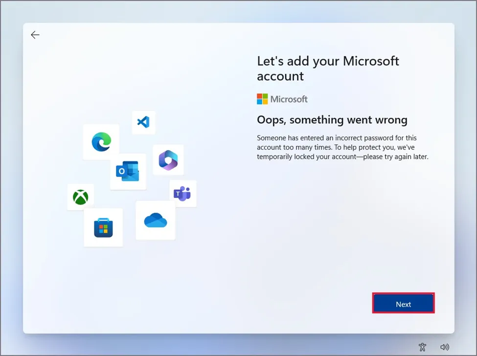 Oops something went wrong error on Windows 11 setup screen