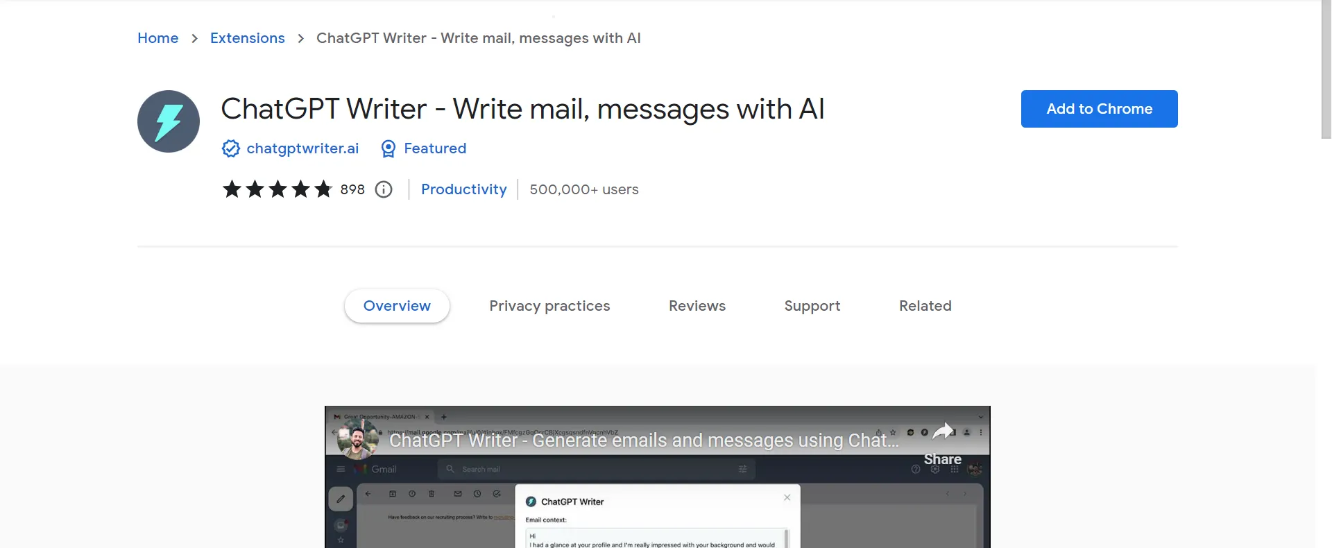 ChatGPT Writer composing an email reply in Gmail