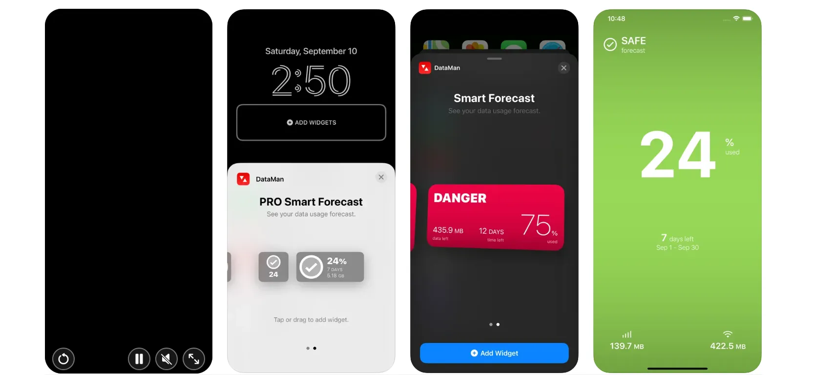 DataMan widget displaying cellular data usage on home screen