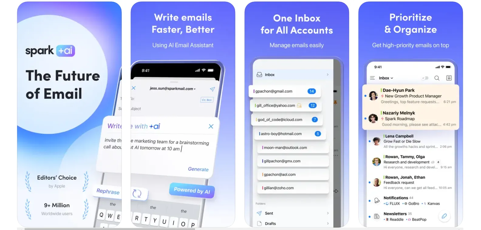 Spark Mail widget displaying inbox emails on home screen