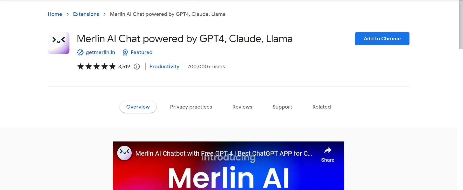 Merlin AI assistant activated with keyboard shortcut in browser