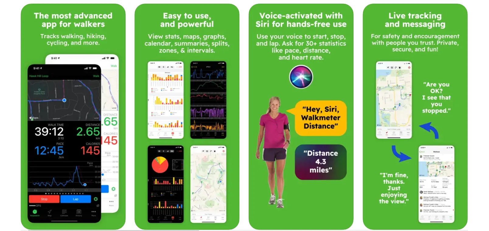 Walkmeter app with workout stats, maps, and audio feedback