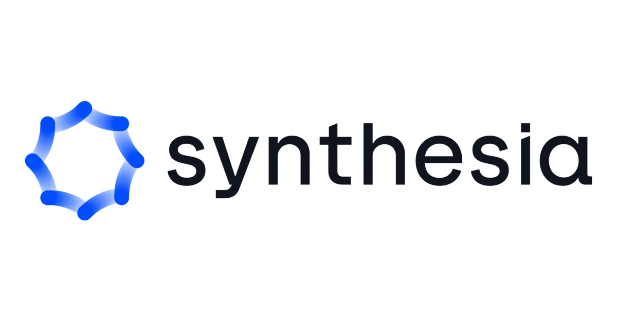 Synthesia AI video editor interface with digital avatar