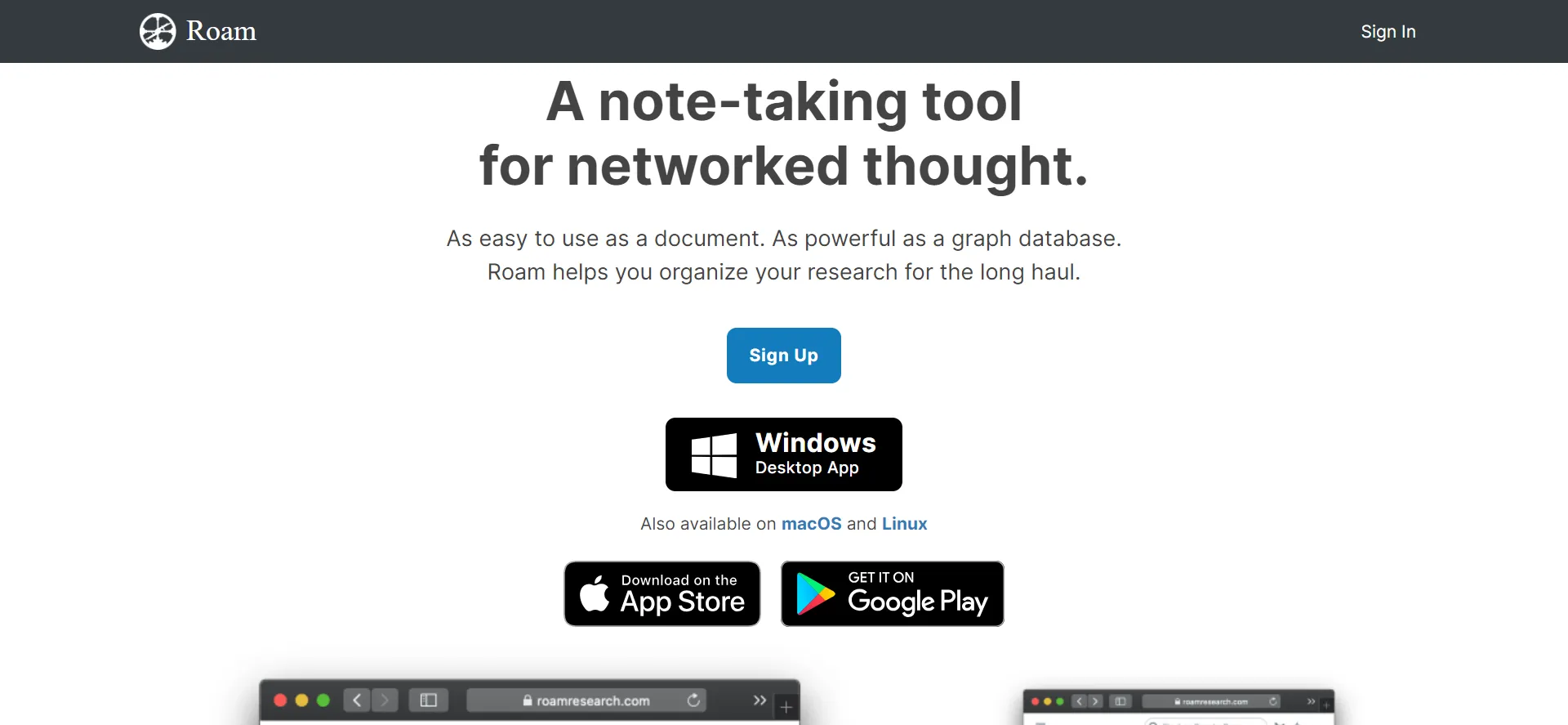 Roam Research note editor with bidirectional links and bullet points