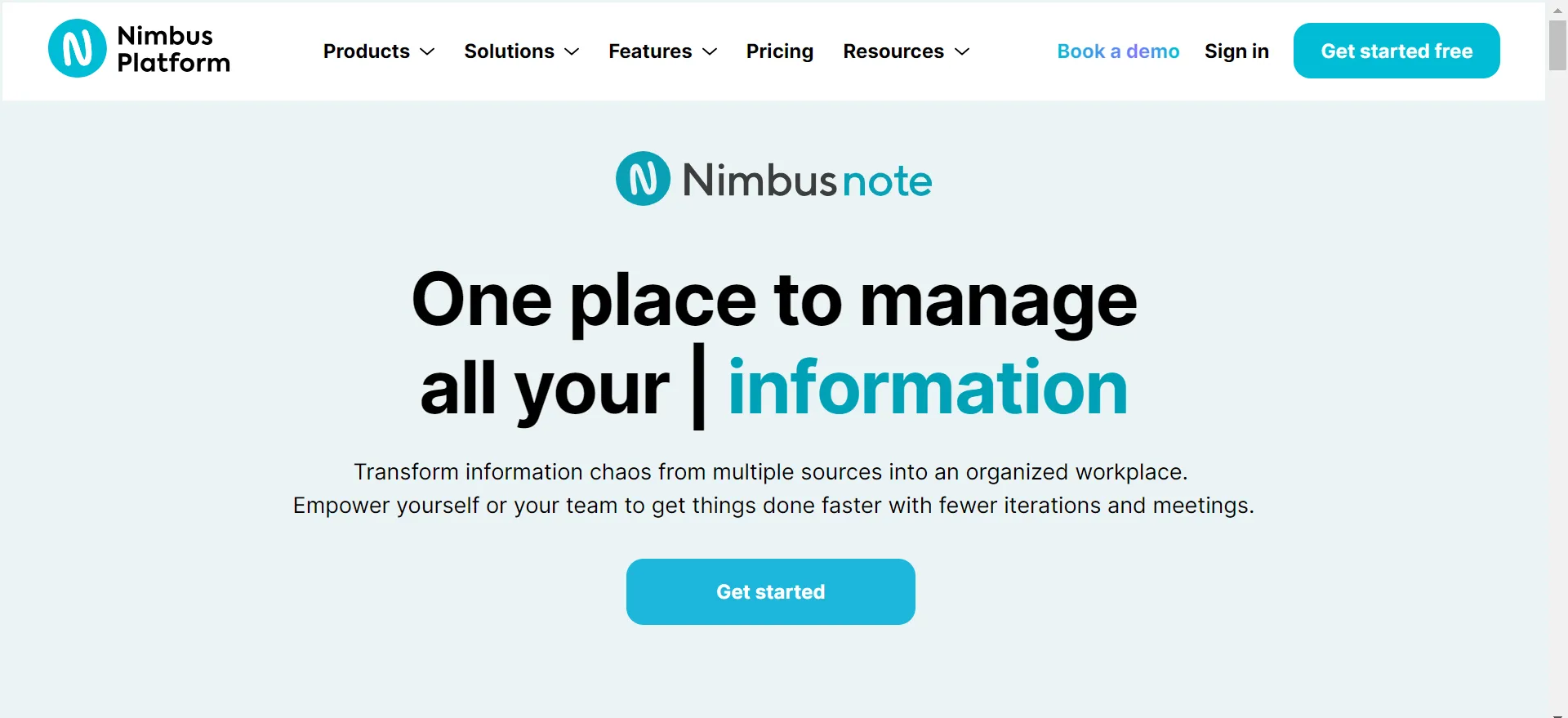 Nimbus Note workspace with organized folders and rich text notes