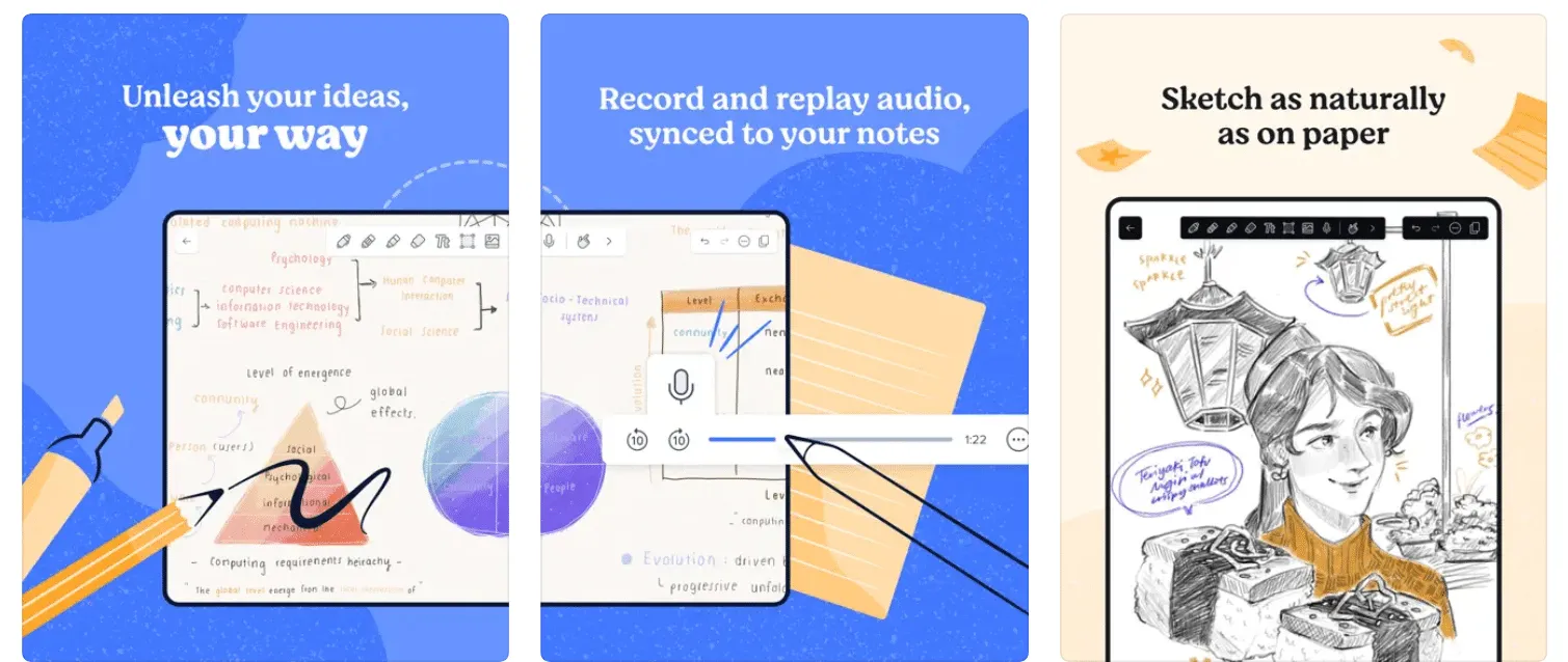 Notability app with audio recording and handwritten notes