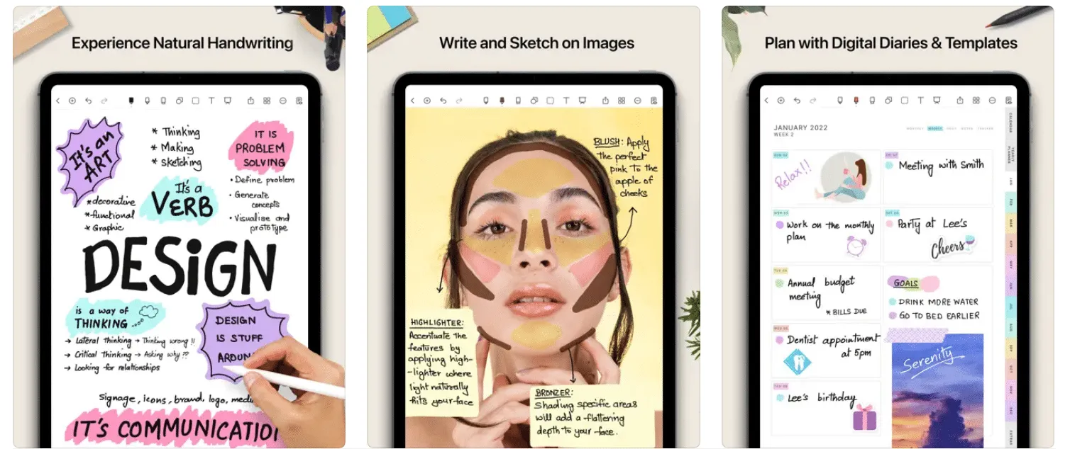 Noteshelf customizable notebook covers and pen tools