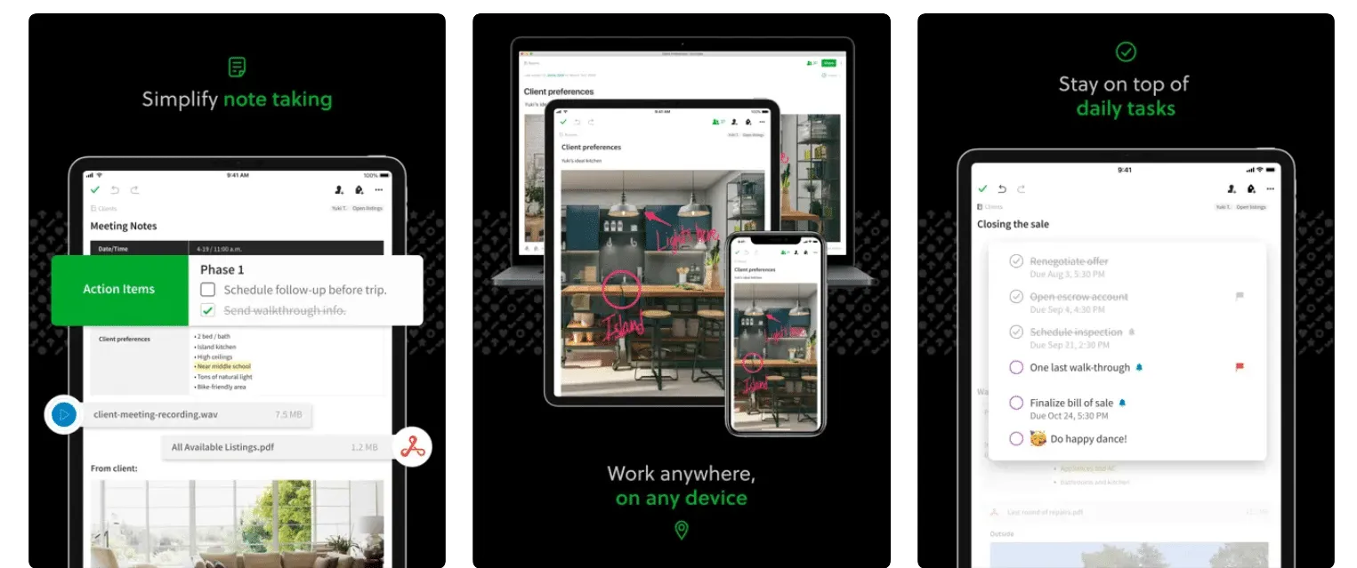 Evernote dashboard with tasks and organized notebooks