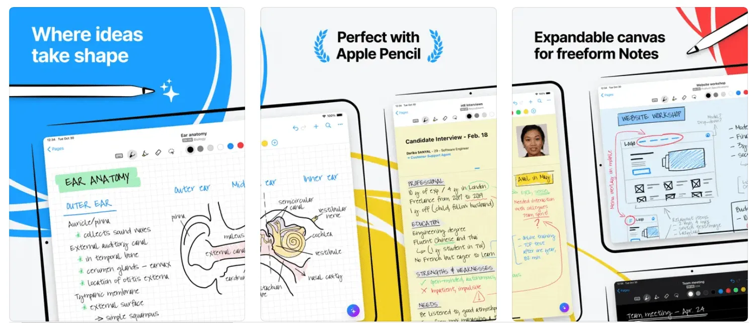 Nebo app showing handwritten notes converted to text