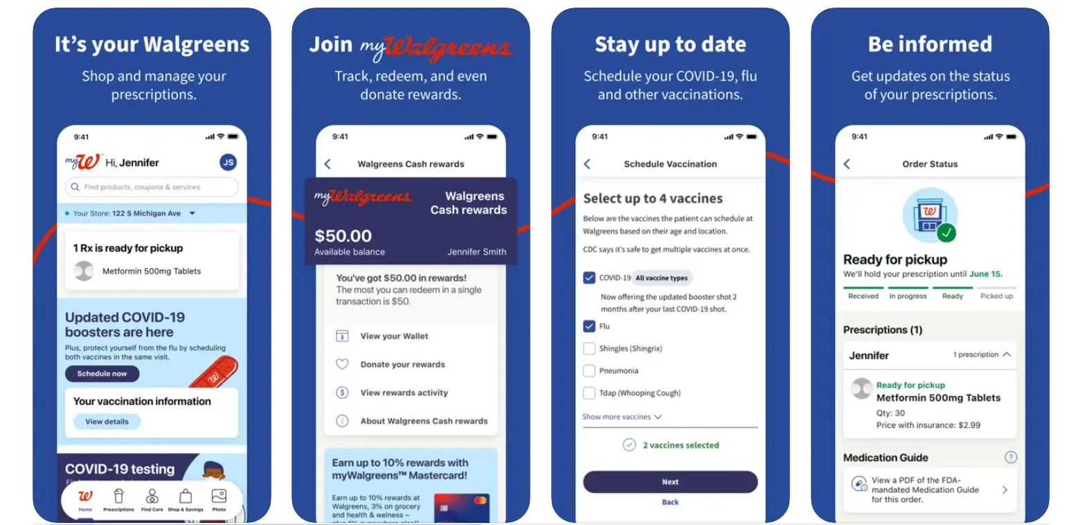 Walgreens app with prescription refill and pharmacy services