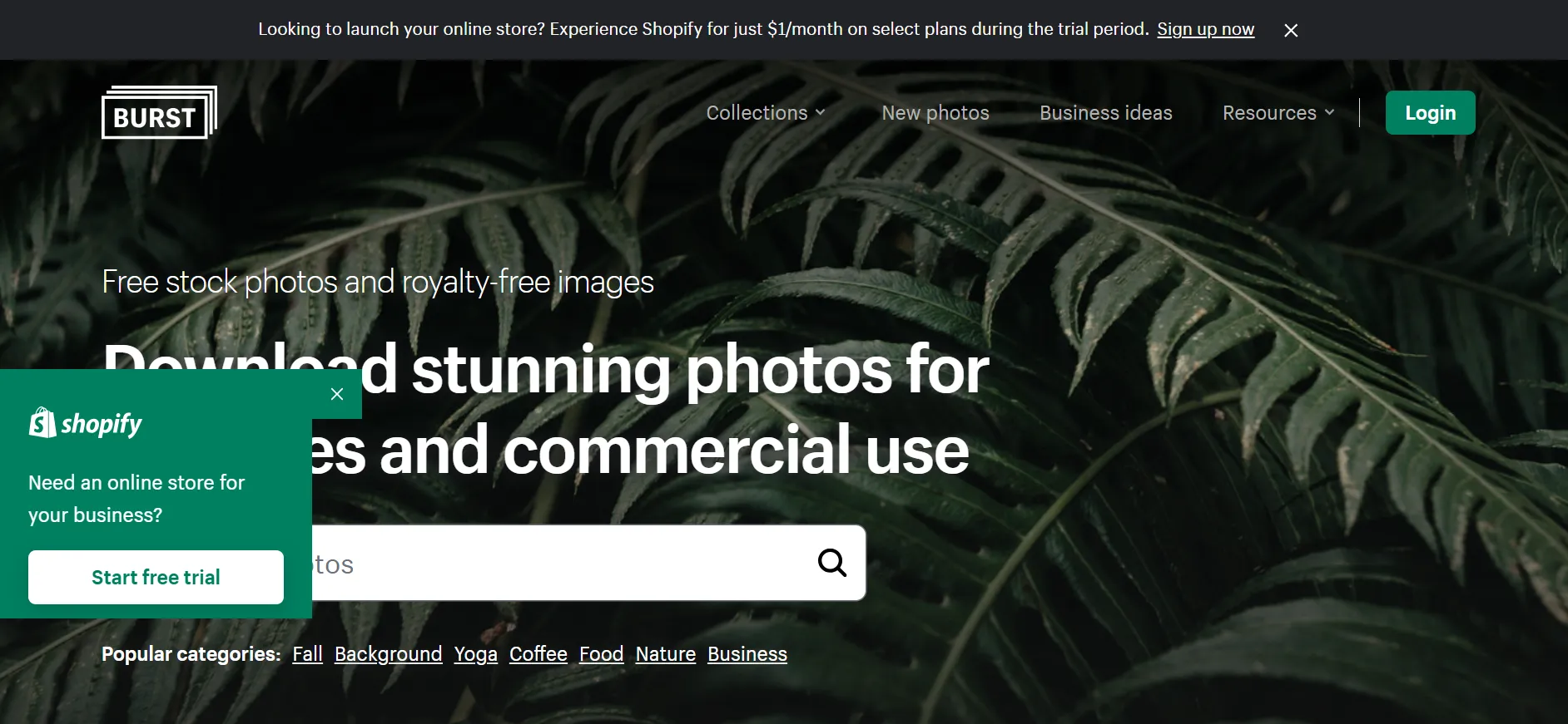 Burst by Shopify homepage with free stock photos for business use