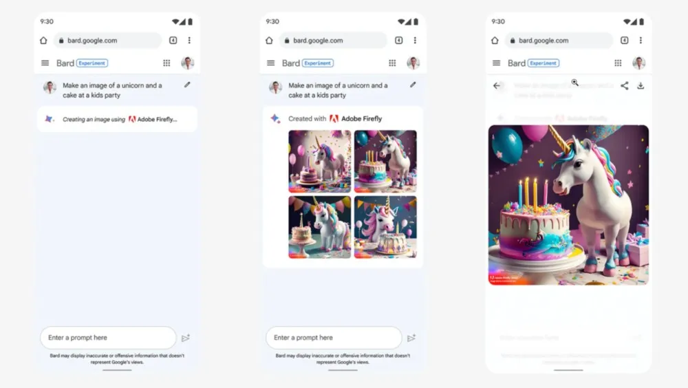 Adobe Firefly image generation integrated with Google Bard
