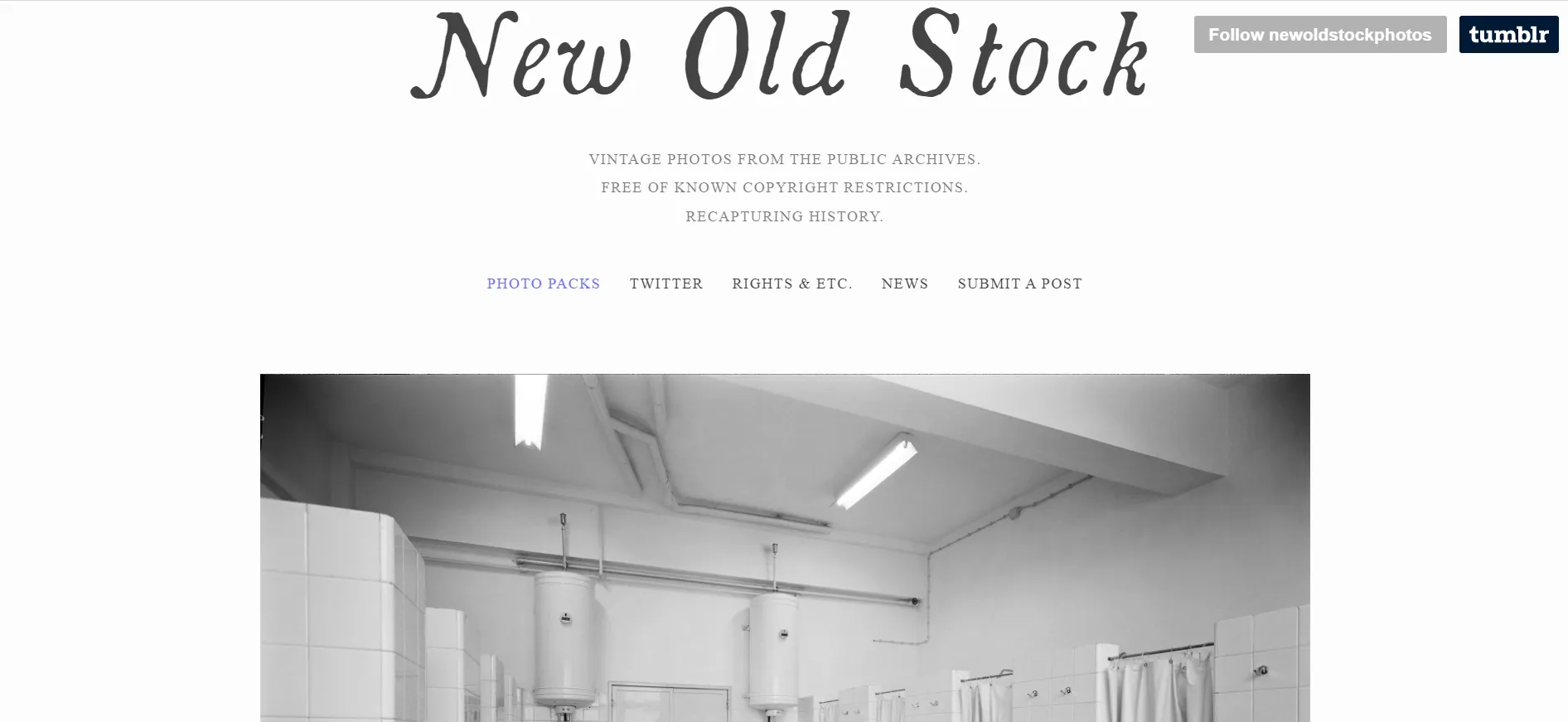 New Old Stock website showing vintage black-and-white public archive photos