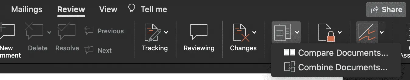 Open Word document ready for comparison