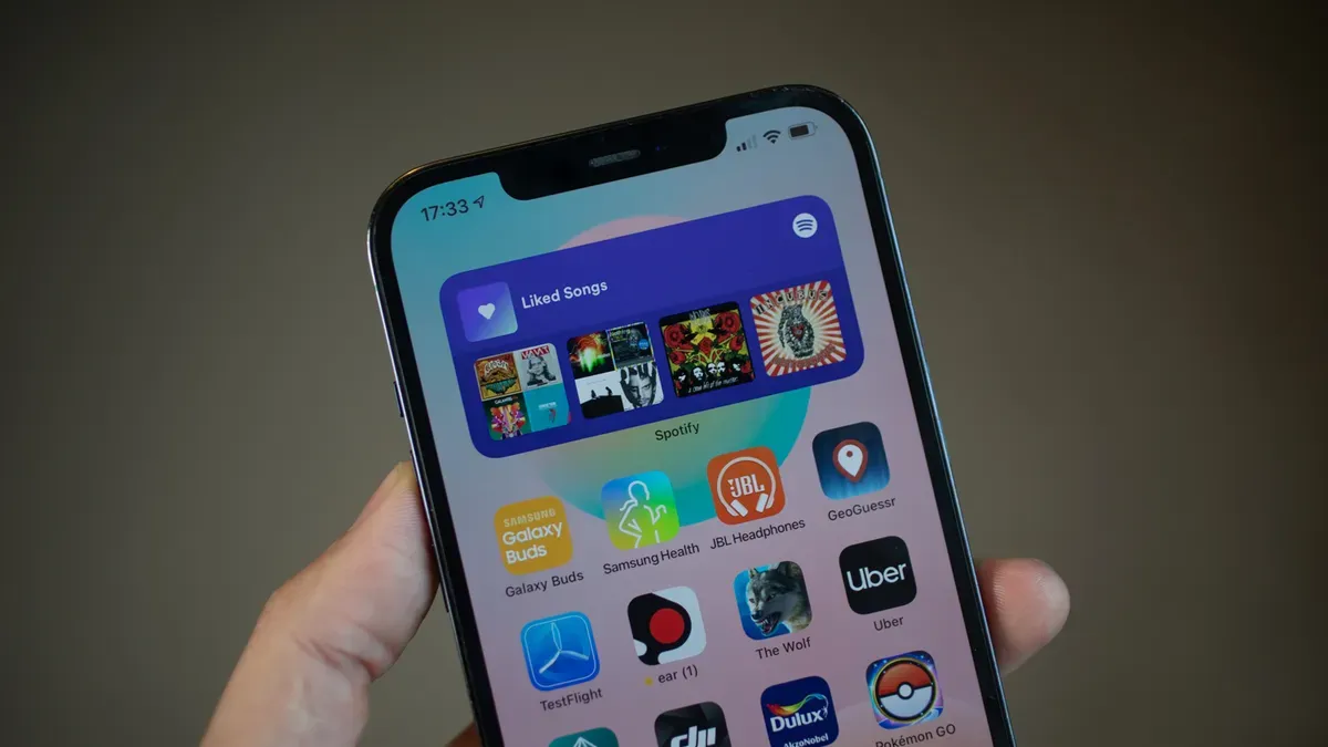 iPhone home screen with custom app icons and widgets