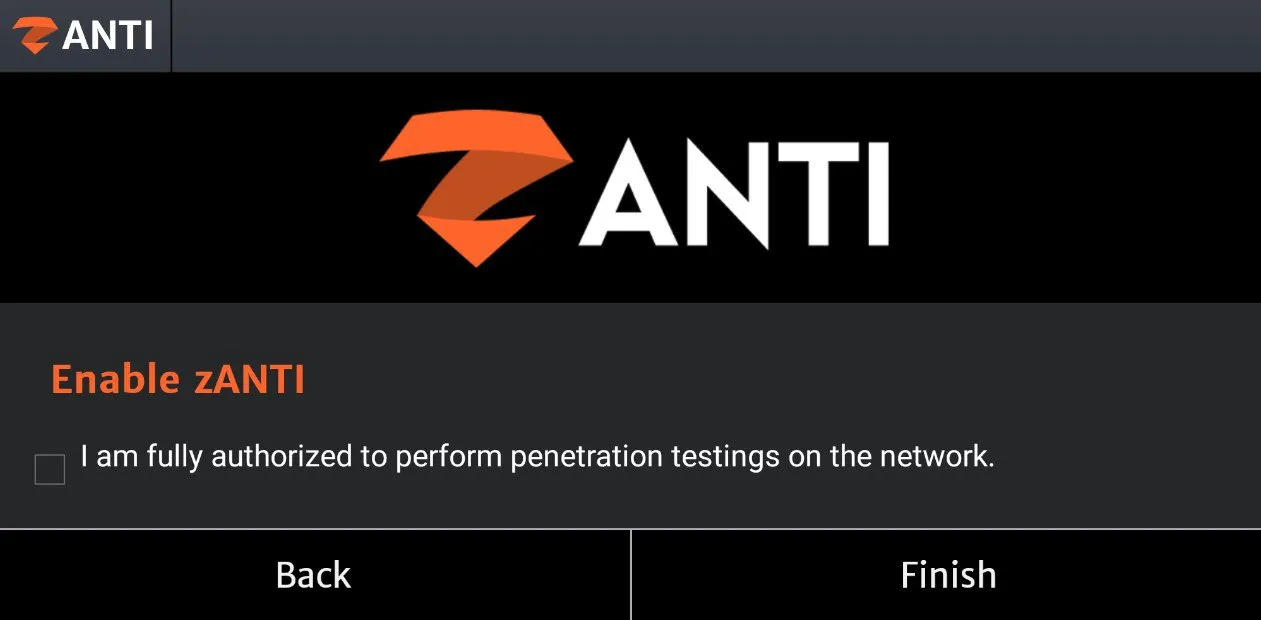 zANTI app showing network scanning tools