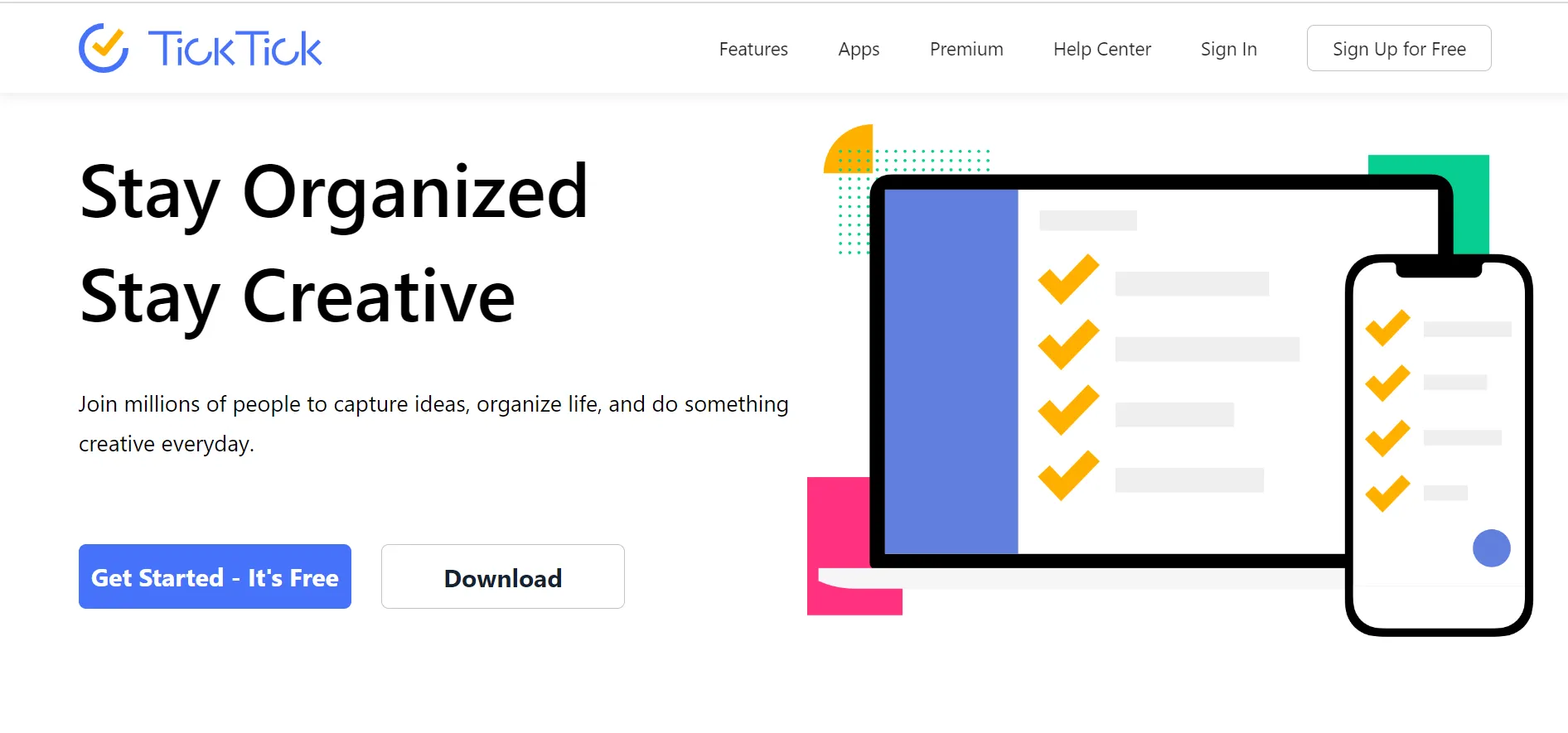TickTick app interface with smart task creation and calendar view