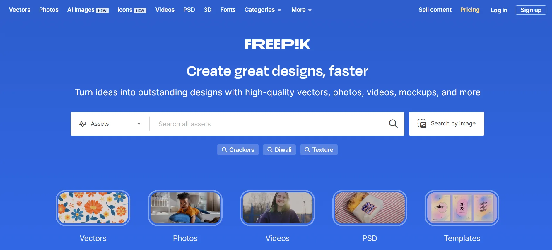 Freepik interface showing free stock photos and vector graphics library