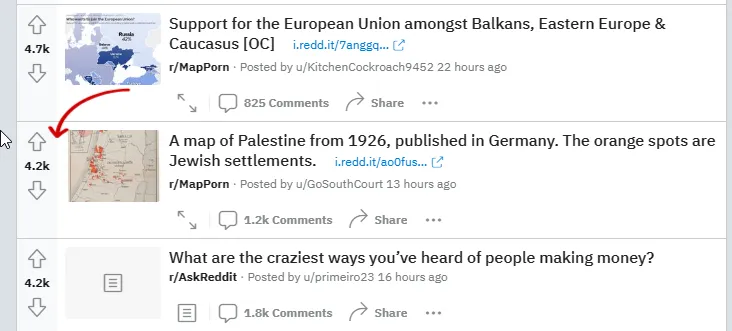 Reddit profile showing post karma alongside upvotes and awards