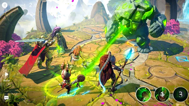 Age of Magic turn-based battle with hero team fighting enemies