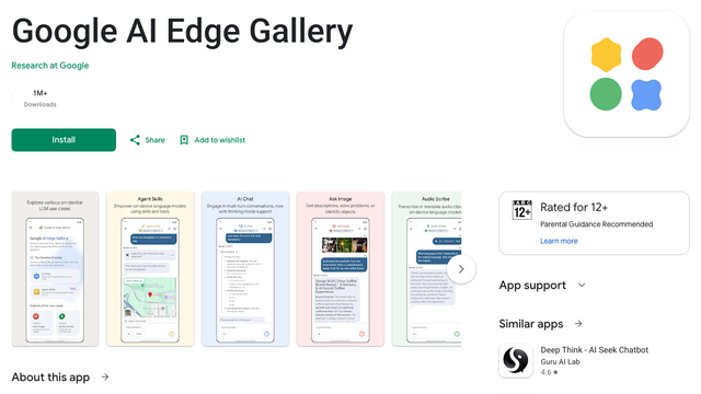 Google AI Edge Gallery listing on the Google Play Store