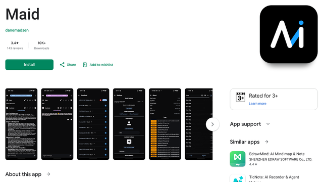 Maid app listing on the Google Play Store